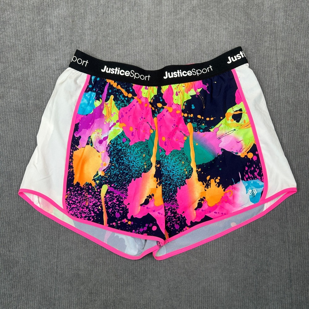 Justice Sport Splatter Print Running Y2k Shorts Navy Neon Pink Girls XL 16/18